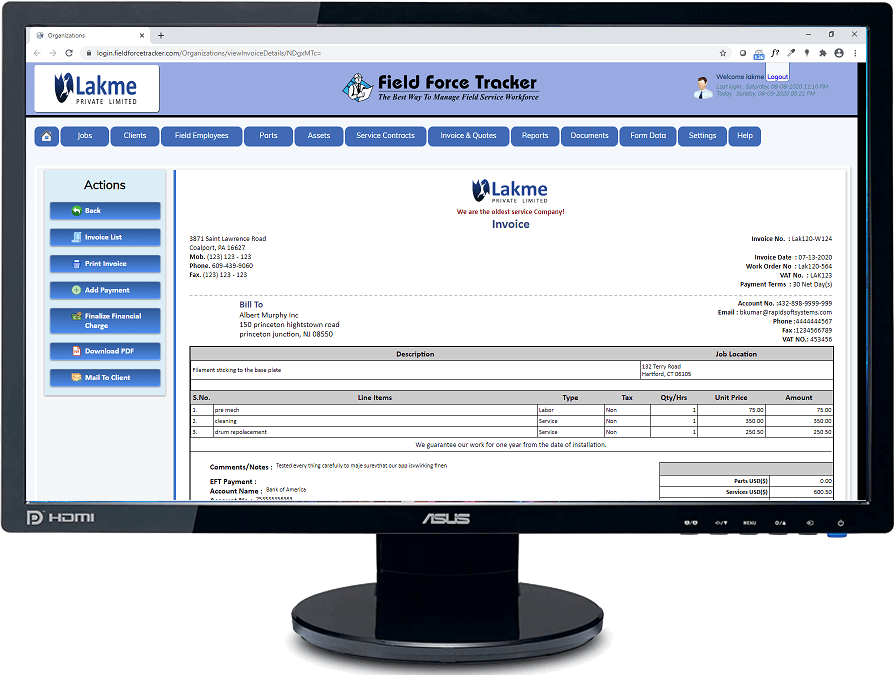 #1 Top Security and Fire Alarm Installer Software 5 Field service invoice b